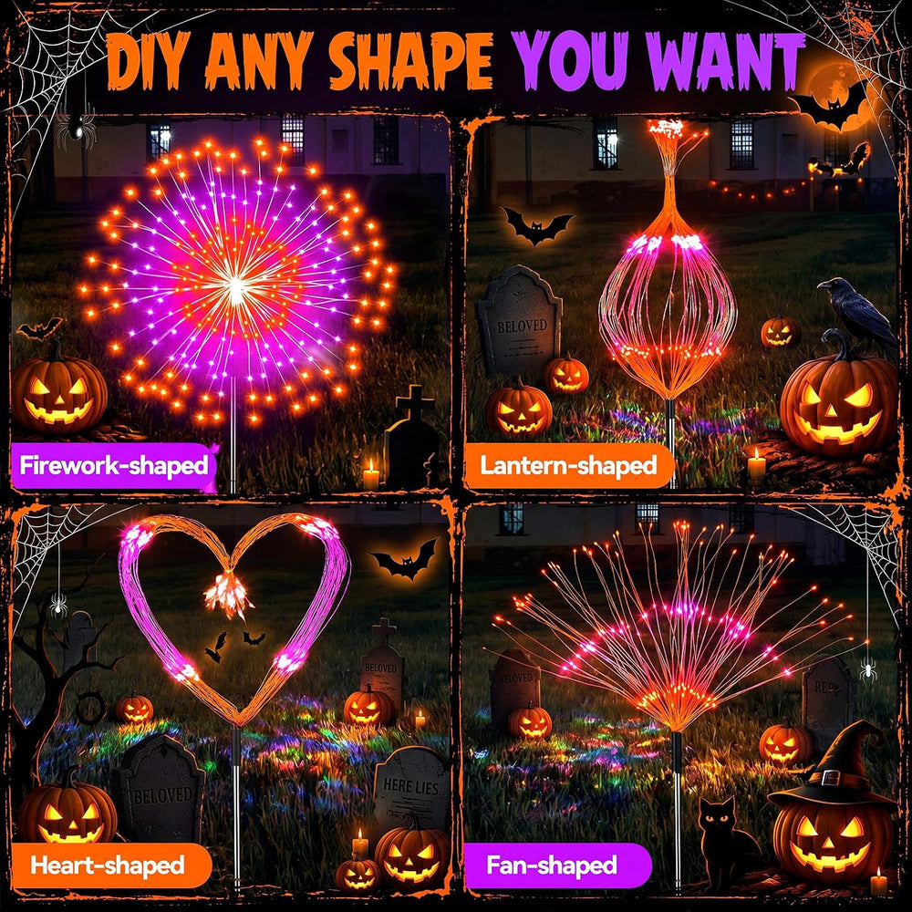 Tujoe 8 Pcs Halloween Solar Firework Stake Lights 180 LED 8 Modes
