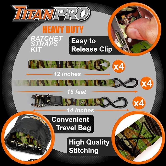 TitanPro Heavy Duty Ratchet Straps 4-Pack - Image 3