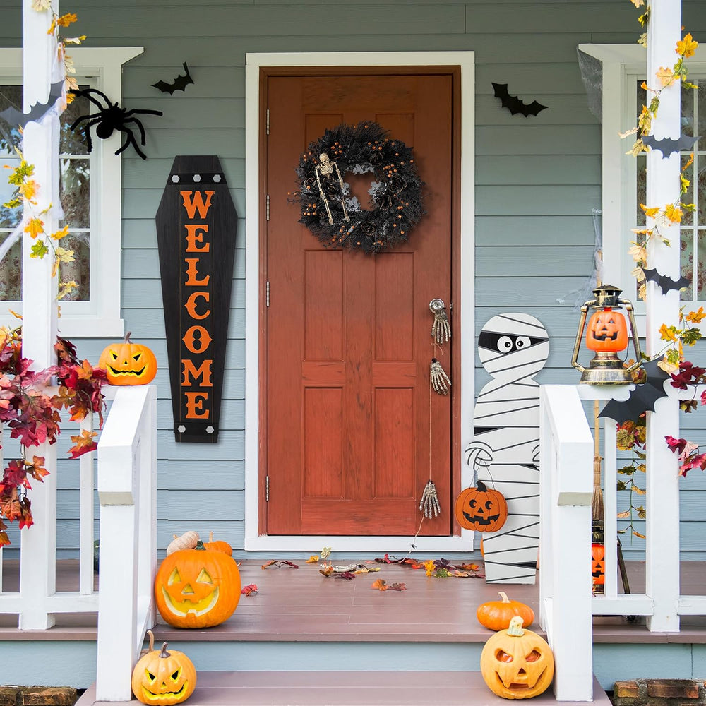 Glitzhome 38"H & 42"H Halloween Wood Mummy & Welcome Coffin...