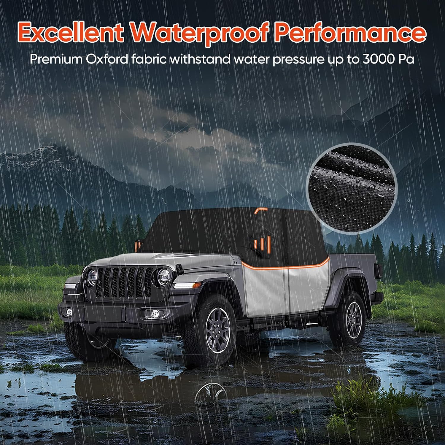 Cab Cover for Jeep Gladiator JT 2019-2026 - All Weather Waterproof Gladiator Half Car Cover,Outdoor Jeep Cab Cover Rain Covers for Sun Snow UV Protection with Door Zipper Windproof Straps
