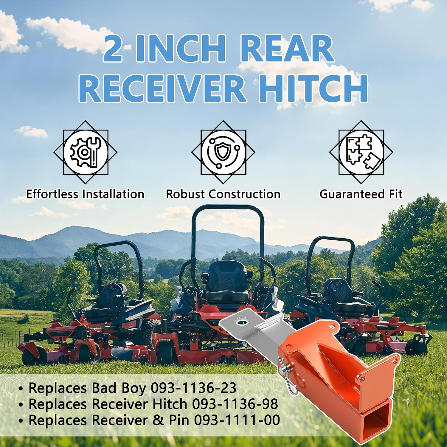 2" Hitch Kit with Pin Hitch Receiver Fits for Bad Boy, 2021 & Up Maverick Replaces 093-1136-23,093-1136-98 & 093-1111-00