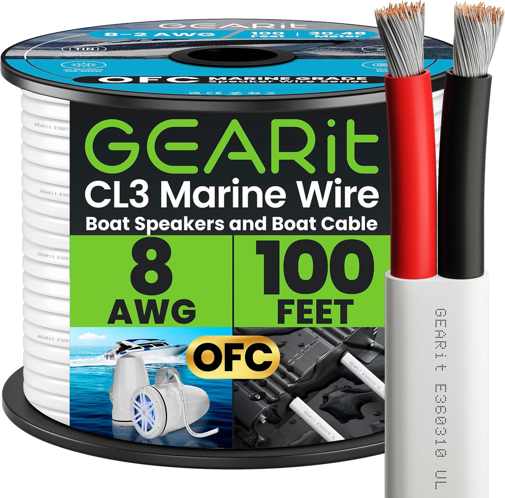 GEARit 8 Gauge Marine Wire, 8/2 AWG Marine Grade Tinned Copper Oxygen Free