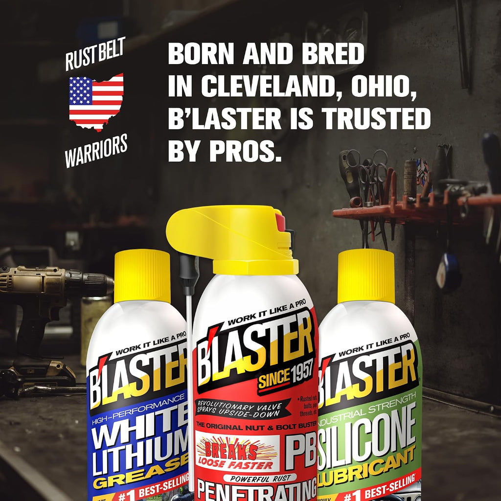 B’laster White Lithium Grease Spray – High-Performance Lithium Grease Spray – Helps Protect Against Moisture & Oxidation - Reduces Friction & Leaves a Durable Lubricating Layer – 11oz (Case of 3)