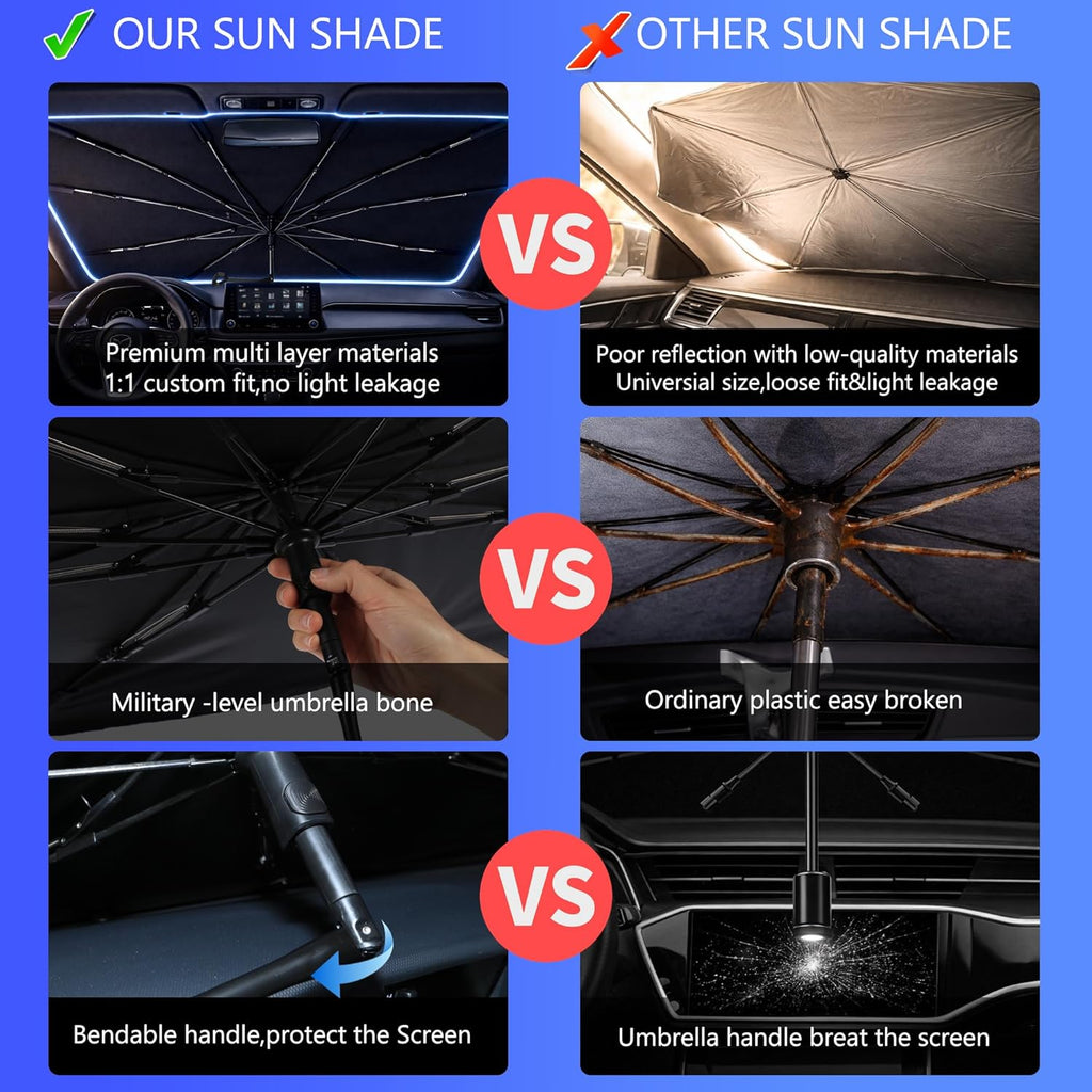 Car Windshield Sun Shade Umbrella - Custom-Fit for Chevrolet Silverado 1500&GMC Sierra 1500 2500 3500 2019-2026 Umbrella Sunshade,UV Protection & Heat Reflective,Keep Interior Cooler