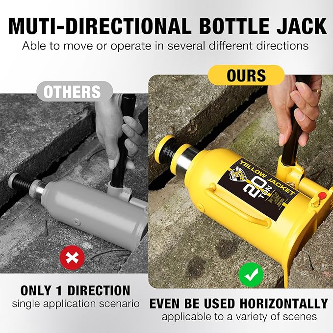 YELLOW JACKET 20 Ton Muti-Directional Welded Bottle Jack, Horizontal Bottle - Image 3