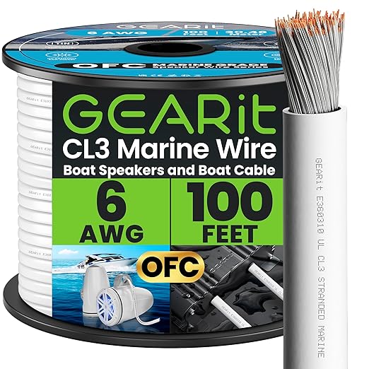 GEARit 6 Gauge Marine Electrical Primary Wire, 6 AWG Marine Grade Tinned Copper