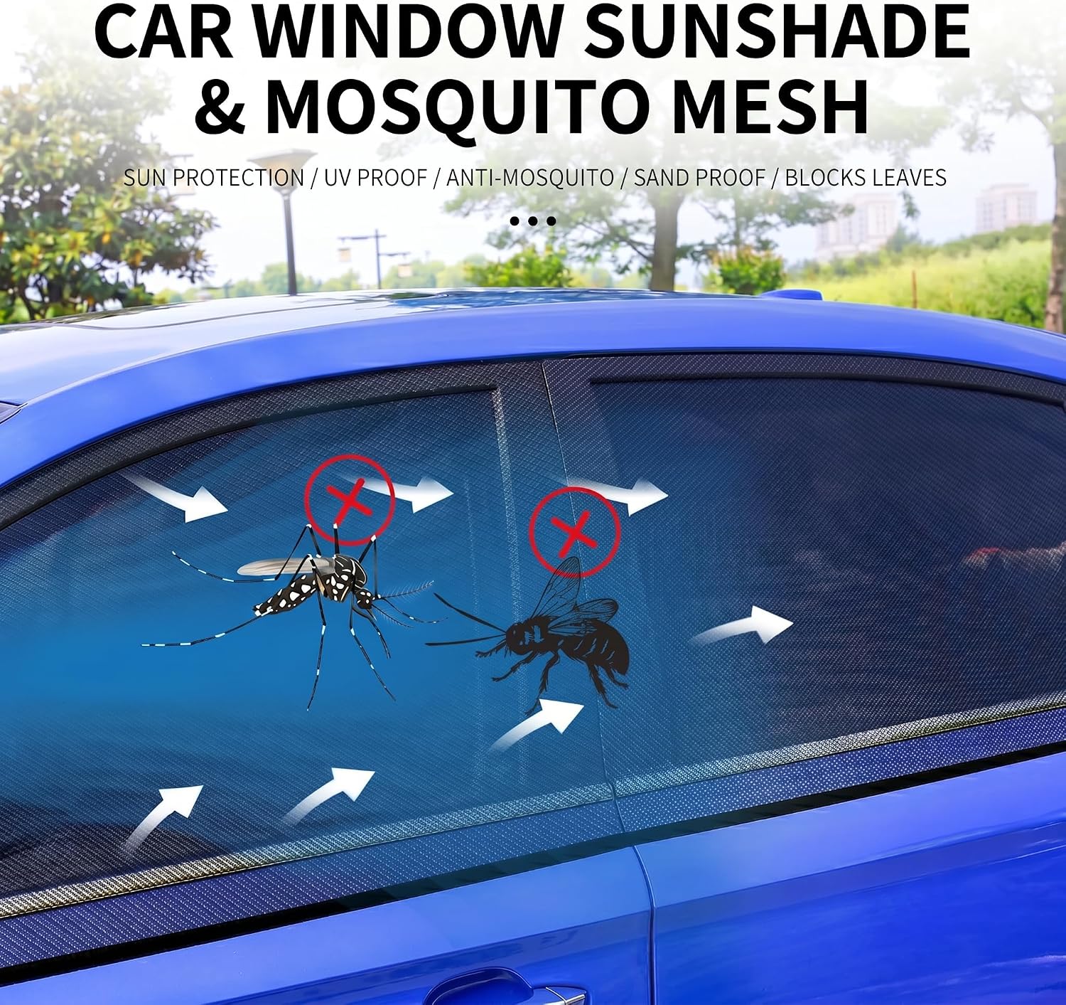 4 PCS Car Side Window Shades, Mesh Breathable Foreign Object Protection Privacy Shield for Baby, Adjustable Elastic Fabric Sun Shades, Block Sun Glare for Breastfeeding Napping Camping (Black)
