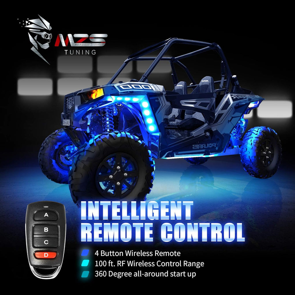 MZS 8Pcs Motorcycle LED Light Kit, Multi-Color Neon RGB Strips LED Underglow kit Compatible with ATVs UTVs Cruiser Trikes Golf Carts Most Family Motorcycle, Pack of 8