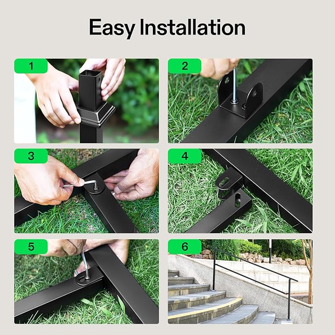 VIVOSUN Outdoor Handrail, 6-7 Step Stair Handrail, Wrought Mattle Iron Handrail - Image 9
