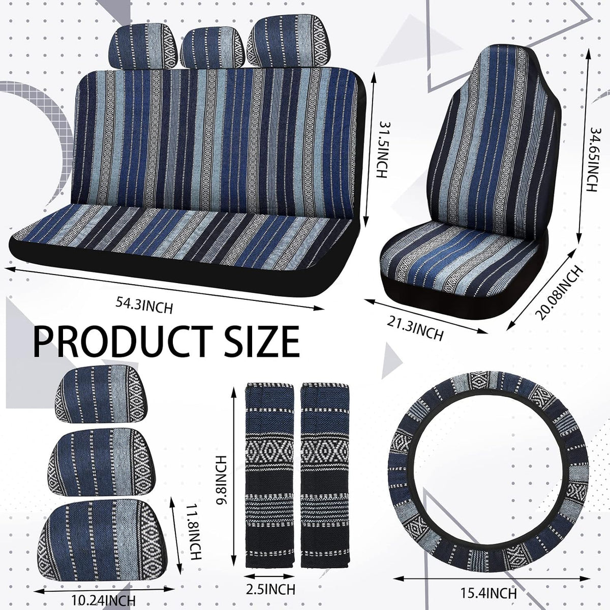 frienda 14 pcs baja saddle blanket car seat showing dimensions