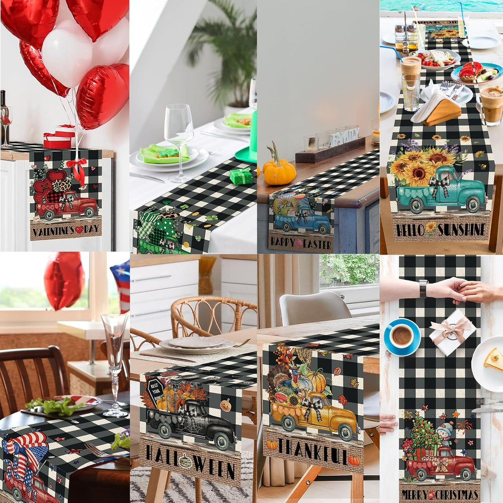 8 Pcs Truck Holiday Table Runners 72 Inches Long, Rustic Truck Fall Winter Ha...