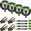 4 Pack Car Tie Down Straps for Trailers - 2" x 96" - 9900LBS Break Strength - Tire Ratchet Strap with Snap Hooks - Adjustable Wheel Straps for Hauling UTV, SUV, Truck, Any Cars