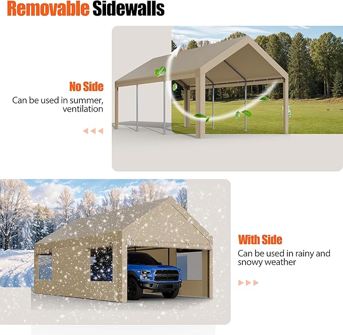 JAMFLY Carport, 10x20 ft Heavy Duty Carport - Image 4