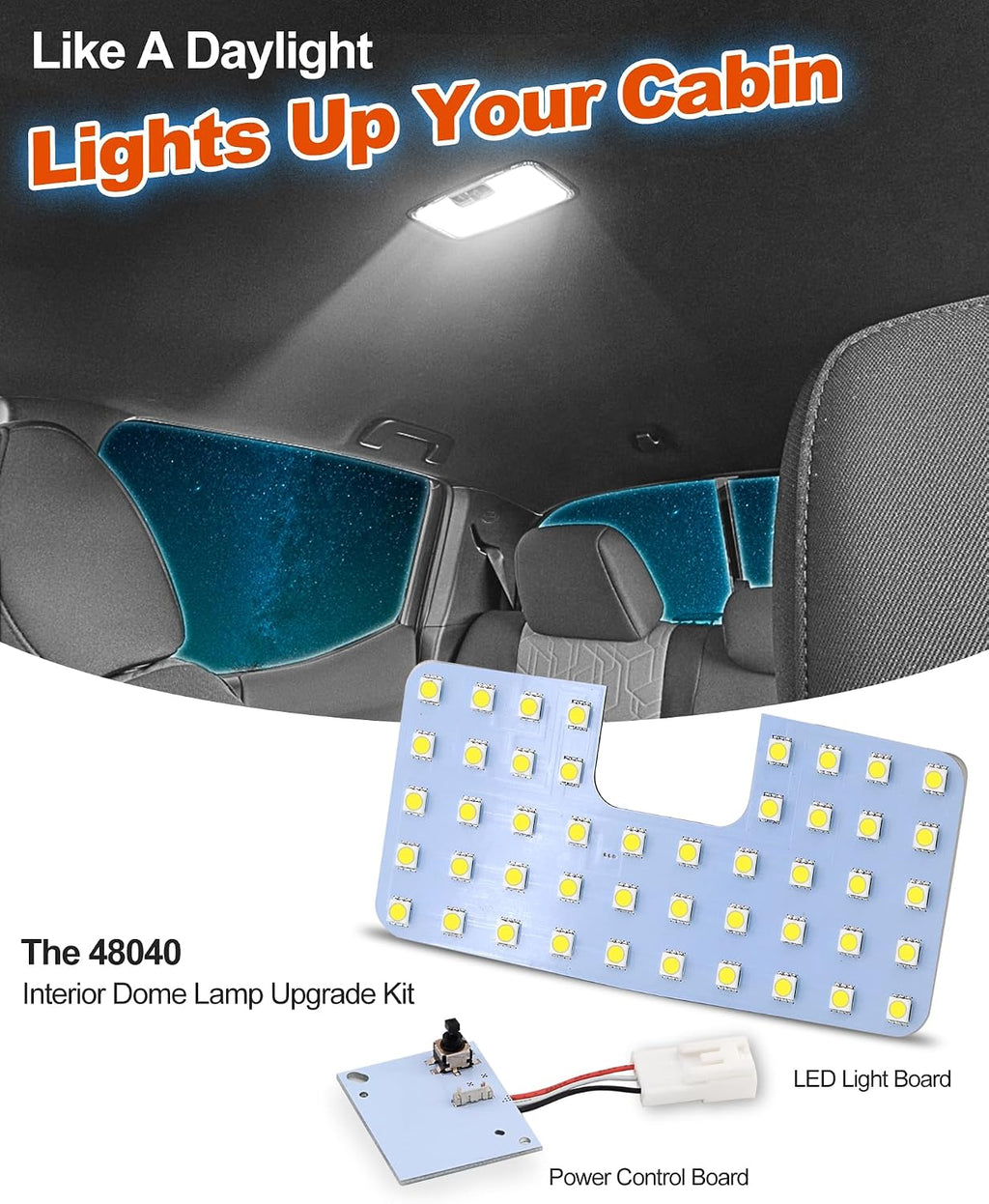 The 48040 LED Dome Light Board,Cab Interior Lighting Upgrade Accessory,1280 Lumens,White Light,for Toyota Tacoma (4th gen,2024-2026),4Runner (2025-2026),RAV4(2022-2026),BZ,Corolla Cross,GR