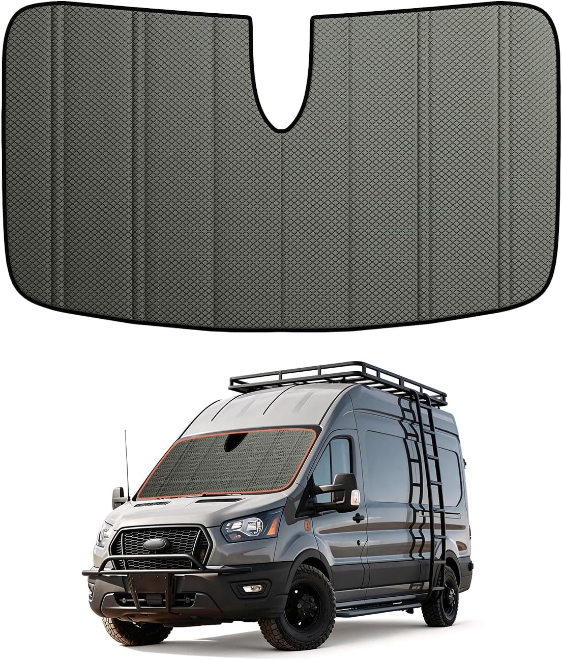 Extra-Thick Windshield Cover for Ford Transit Medium/High Roof Van,2015-2026,with Sensor,Insulated Blackout Foldable Windshield Sunshade, AllSeasonGuard Pro