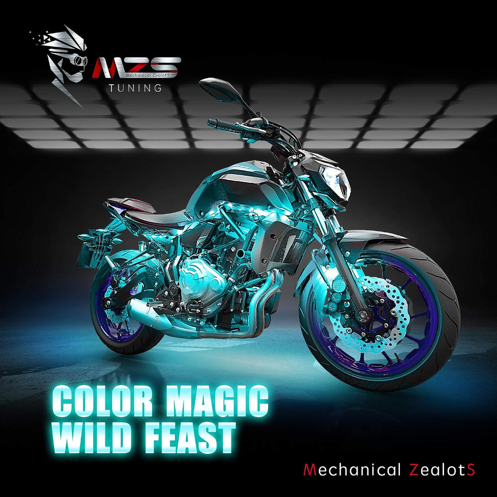 MZS 8Pcs Motorcycle LED Light Kit, Multi-Color Neon RGB Strips LED Underglow kit Compatible with ATVs UTVs Cruiser Trikes Golf Carts Most Family Motorcycle, Pack of 8