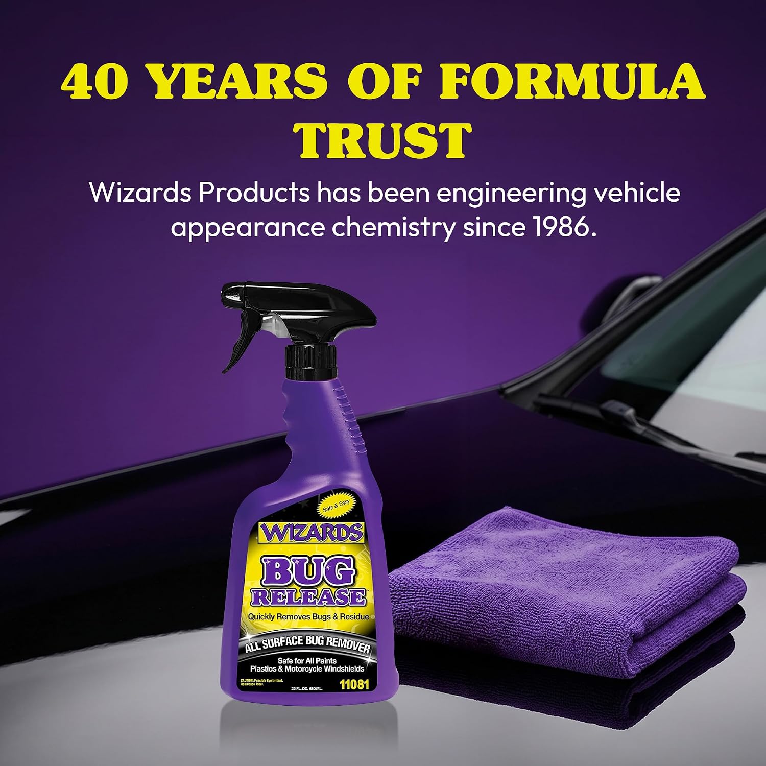 Wizards Bug Release - All Surface Bug Remover and Wash for All Vehicles - Softens and Neutralizes Acidic Bug Protein - Doubles as Spot Cleaner and Pre-Soak Car Cleaner - 22 Fl Oz