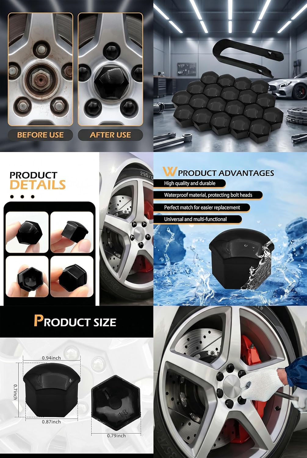 20 PCS Lug Nut Covers, 17mm Hex Lugnut Covers with Removal Tool, Plastic Wheel Nut Rim Protector, Dustproof Lug Nut Caps, Universal Bolt Covers for Cars SUVs (Black #17mm)
