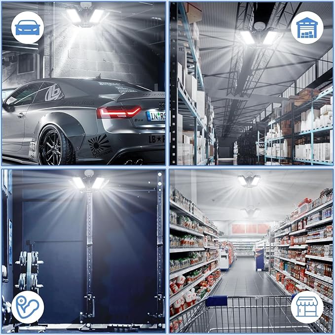 LED Garage Lights Bulb 8 Panels 2 Pack -200W, 20000LM 6500K Led Shop Light - Image 7