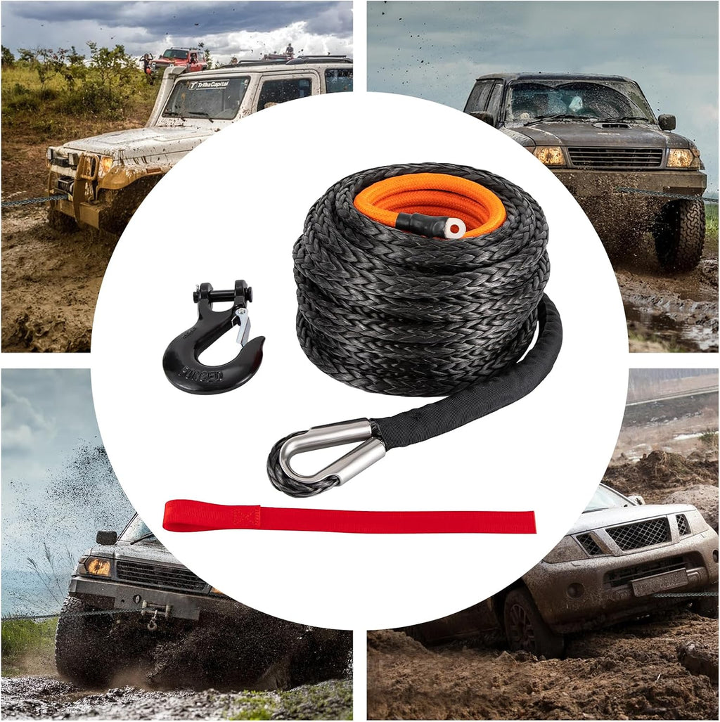 9/16" x76' Synthetic Winch Rope with Hook, Winch Cable with Protective Sleeve, Car Tow Recovery Cable for 4WD Off-Road Vehicle Truck ATV UTV SUV 35,000 LBS Breaking Strength (Orange)