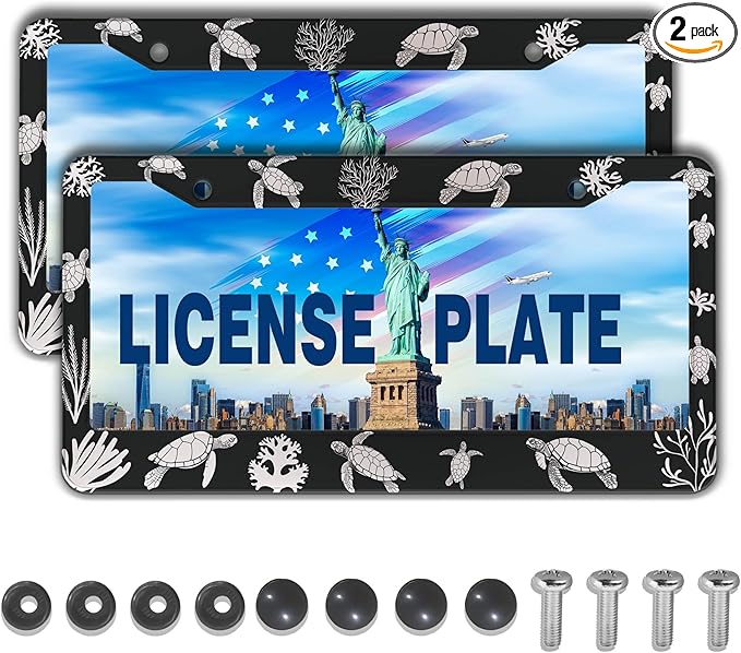 Automotive Exterior Accessories Black and White License Plate Frames Turtle by Unknown