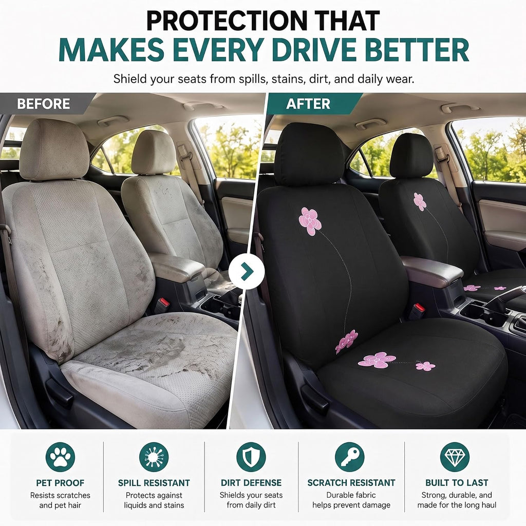 fh group full set cloth car seat covers, front angle view