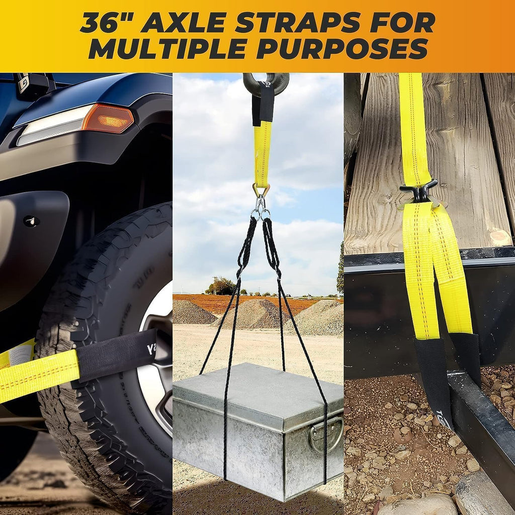 Trekassy 2" x 96" Car Tie Down Straps for Trailers, Heavy Duty Tire Tie Downs for ATV/UTV, 10000lbs Break Strength, Include 4 Axle Straps for Different Uses