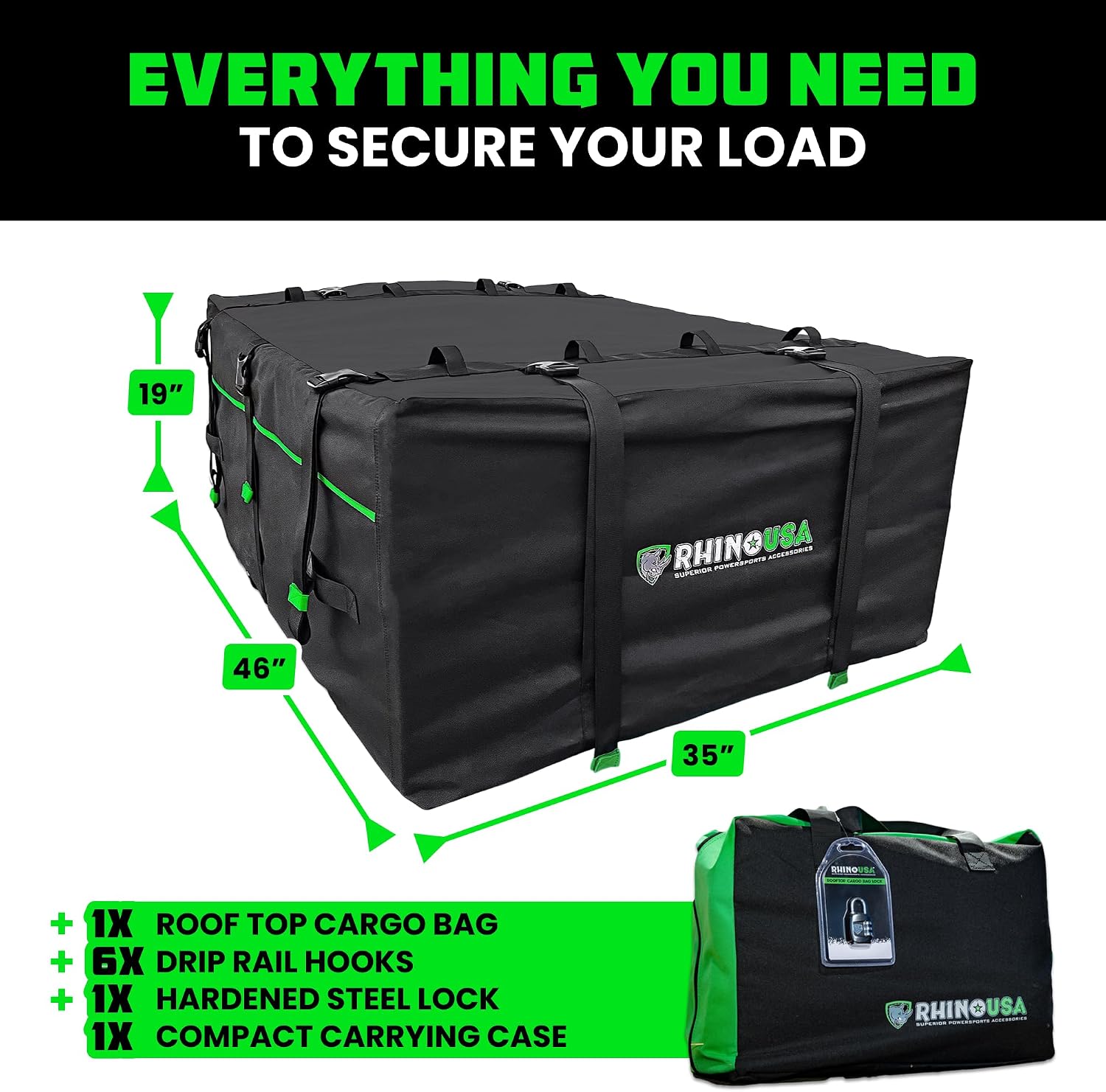 Rhino USA Rooftop Cargo Carrier for Car Storage (17.7 Cubic Feet) Heavy Duty Waterproof Roof Top Bag with Industrial Grade Zippers - Used for All Vehicle with/Without Rack Carriers - Lock Included