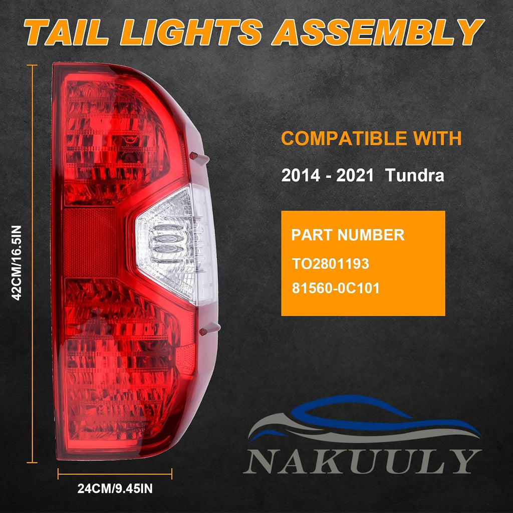 Tail Light Compatible With Toyota Tundra 2014-2021 Pickup Right Passenger Side Taillight Rear Brake Lamp Assembly without Bulb Replace# 81550-0C100