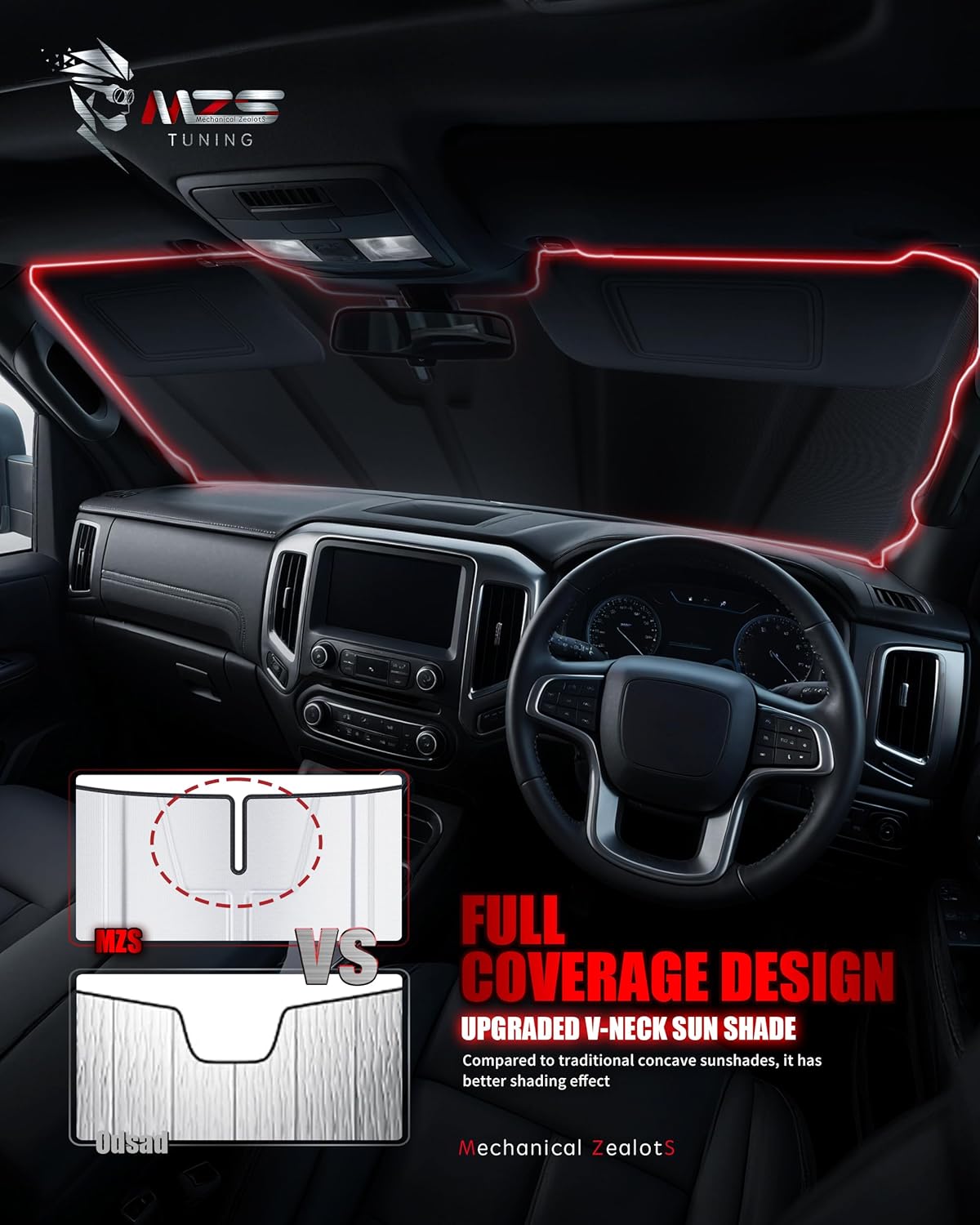 MZS Windshield Sun Shade Compatible with Silverado Sierra 1500 2500HD 3500HD 2019-2026, Foldable Truck Sun Shade Shield with Storage Pouch, Front Window Visor Sunshade for Interior Protector
