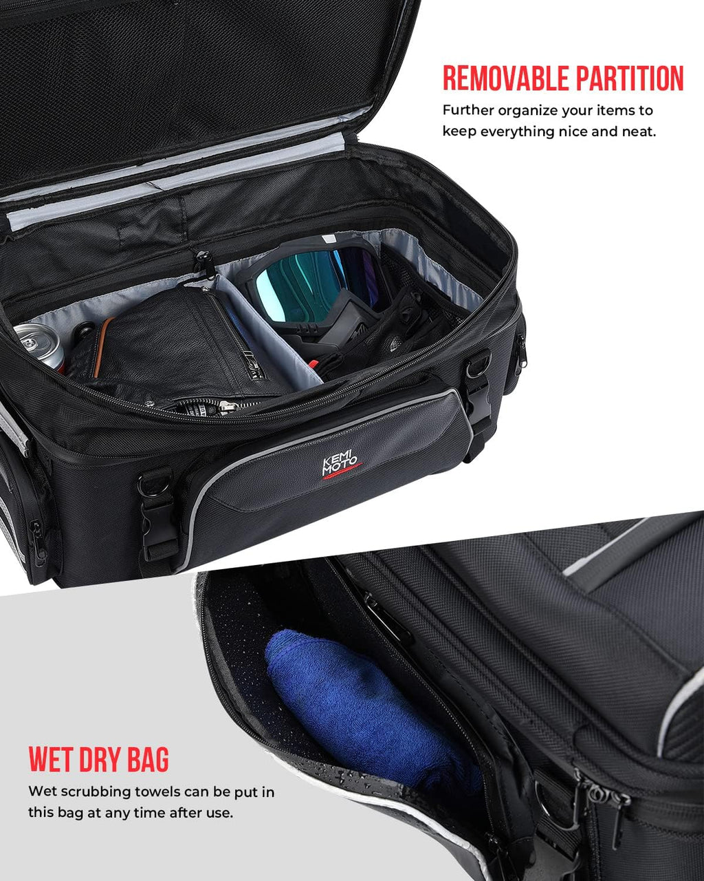 KEMIMOTO Expandable Motorcycle Traveler Tour Trunk Bag 40L-50L Luggage Rack Tail Duffle Bag Fit for Touring Trike Road King Street Glide Road Glide Freewheeler Tri Glide Ultra Goldwings Roadmaster