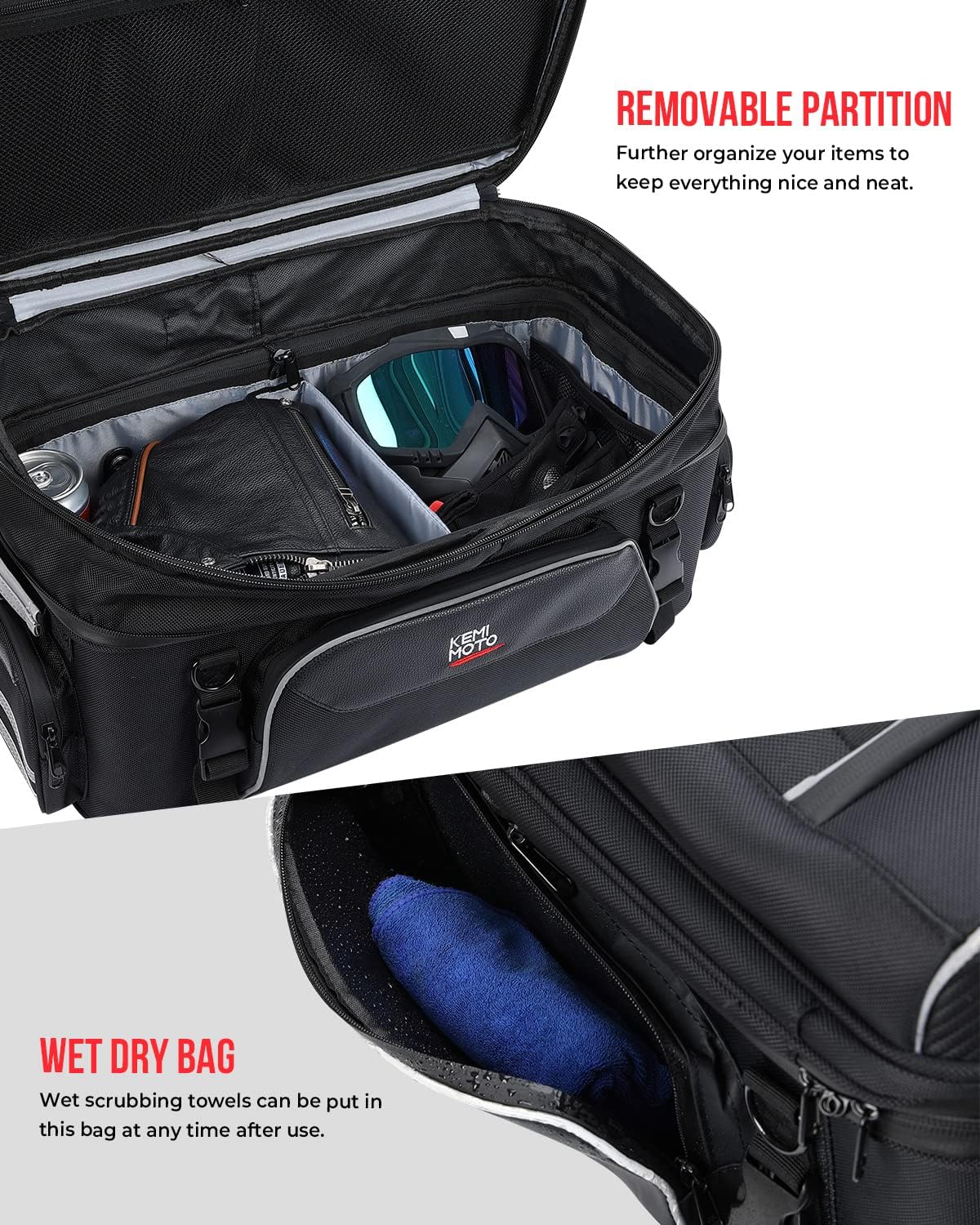 KEMIMOTO Expandable Motorcycle Traveler Tour Trunk Bag 40L-50L Luggage Rack Tail Duffle Bag Fit for Touring Trike Road King Street Glide Road Glide Freewheeler Tri Glide Ultra Goldwings Roadmaster