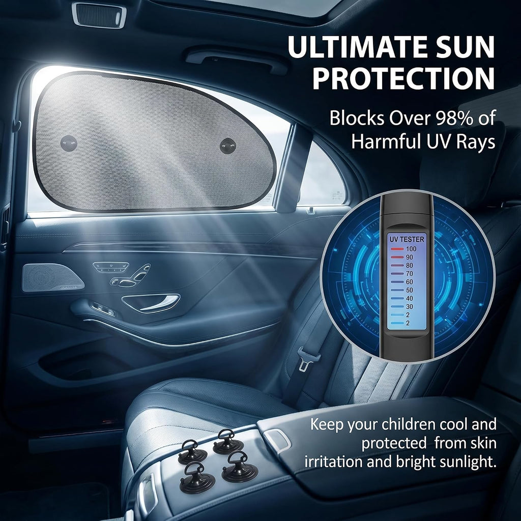 2 PCS Car Side Window Sun Shade, Suction Car Window Shade for Baby, Breathable Sun-protective Effectively Blocking 98% of Ultraviolet Rays, for Most Vehicles (Black)