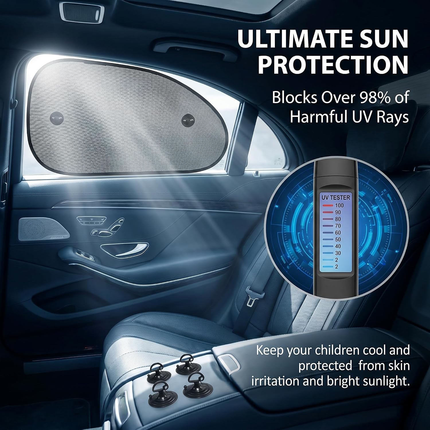 2 PCS Car Side Window Sun Shade, Suction Car Window Shade for Baby, Breathable Sun-protective Effectively Blocking 98% of Ultraviolet Rays, for Most Vehicles (Black)