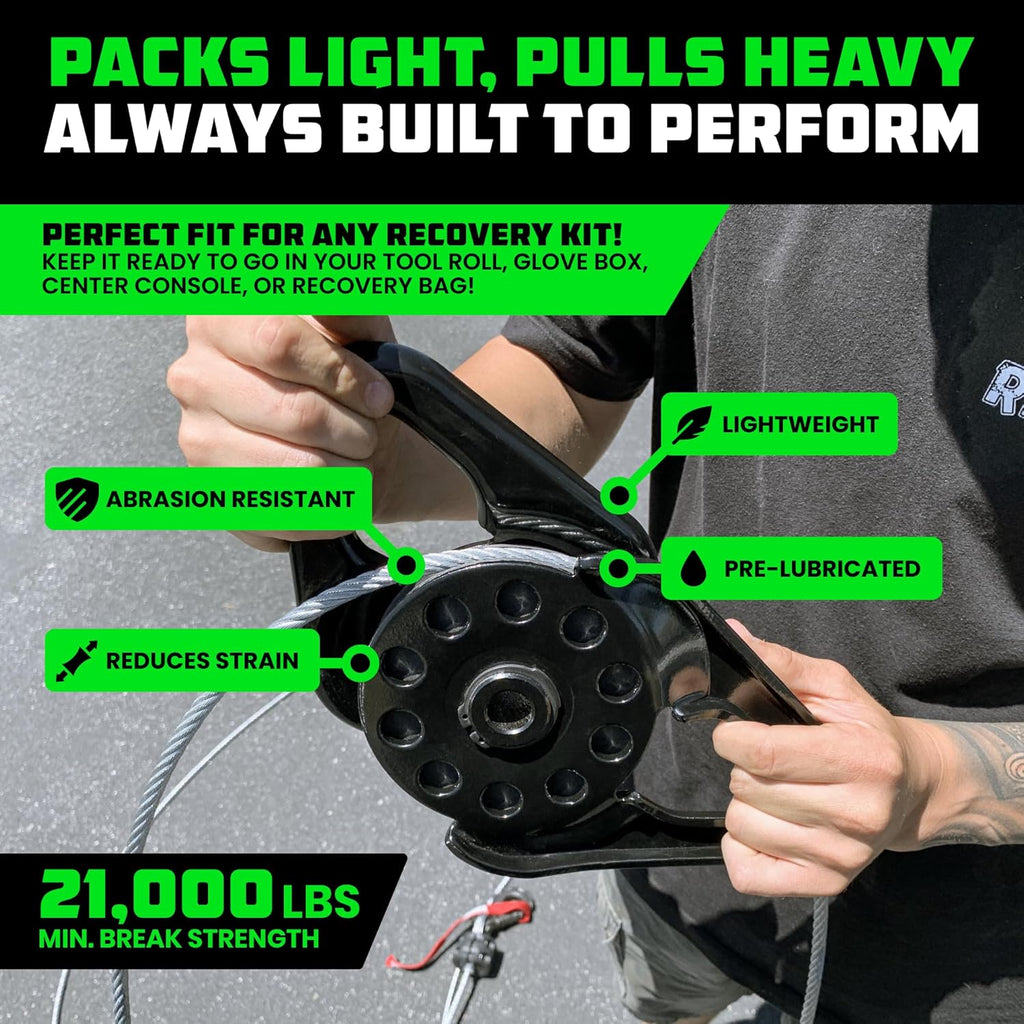 Rhino USA Snatch Block for Winch Recovery - Heavy Duty 13.5 Ton Break Strength - Compact Offroad Accessory for Jeep, Truck, UTV, ATV - Use with Tree Saver Tow Strap (Snatch Block)