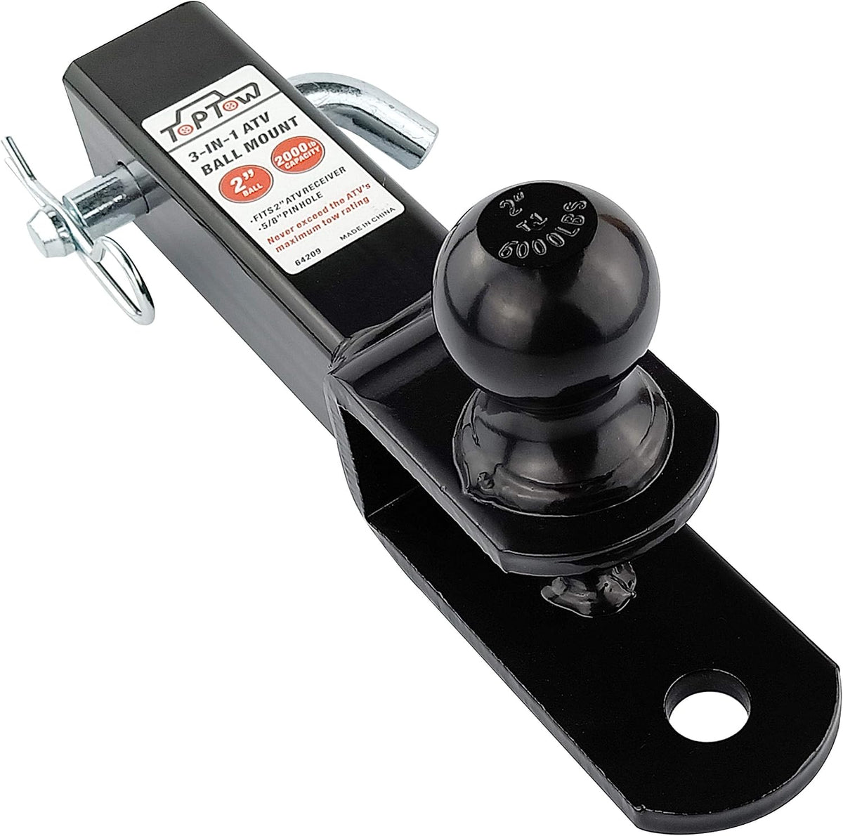 toptow atv/utv trailer hitch towing ball mounts, 2-inch, main product view