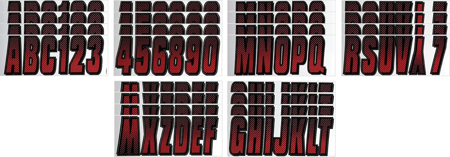 Hardline Products USA Series 300 Factory Matched Boat Registration Numbers - 3 Inch Red & Black Marine Lettering Kit - USCG Compliant, Fuel & Fade Resistant Vinyl Decals for Hulls & PWCs
