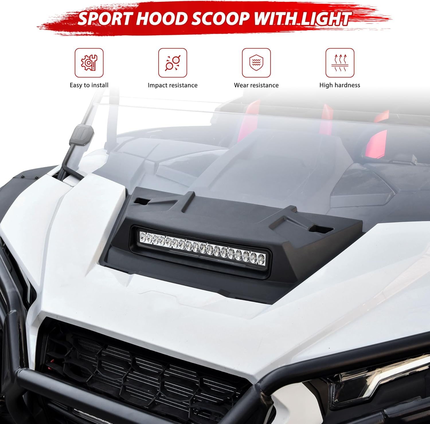 LED Turbo Hood Scoop Compatible with 2024 2025 2026 Polaris RZR XP 1000/ XP 4 1000 Accessories, Sport Hood Scoop Replacement Air Intake Kit PP Material Impact Resistant RZR Hood Accessories