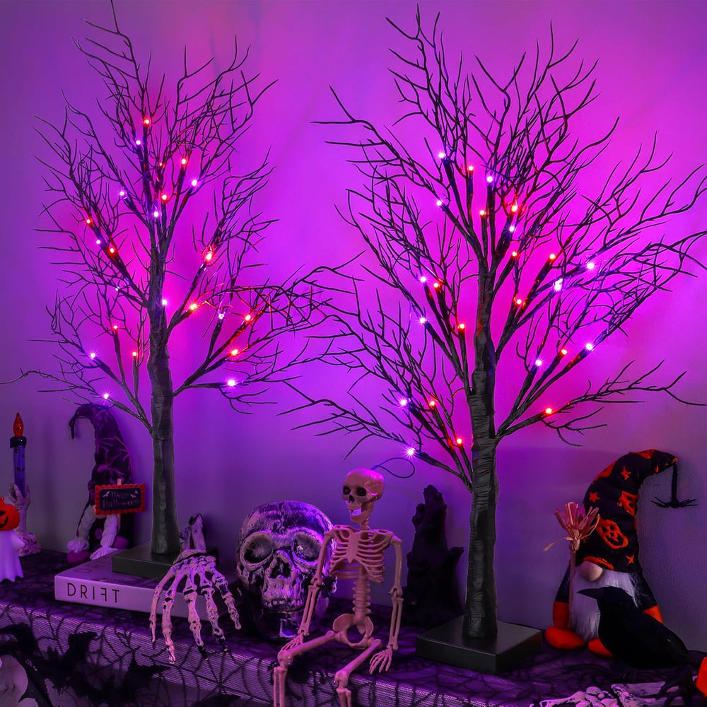 Halloween Decorations Indoor 2 Pack 24 Inch Black Halloween Tree with 48 Oran...