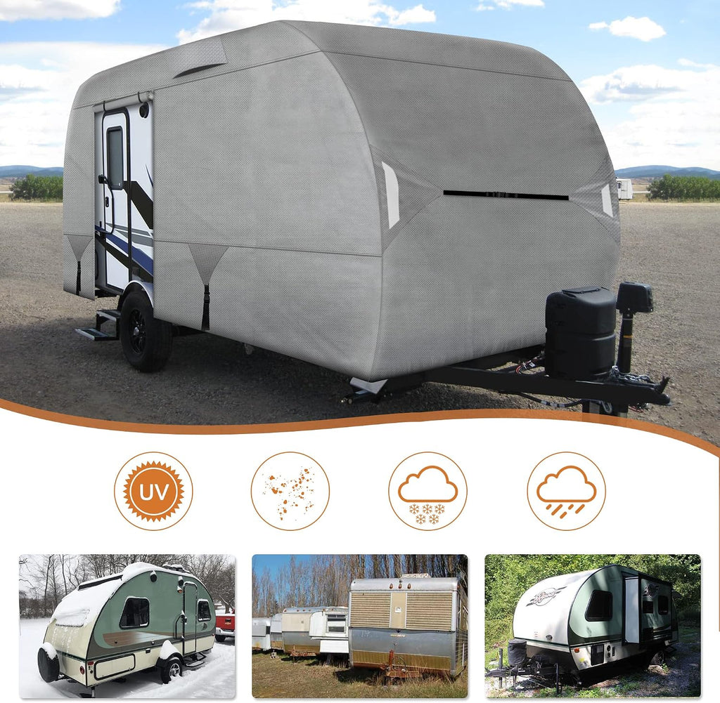 Leader Accessories R-POD Cover Travel Trailer RV Cover Teardrop Windproof Extra Thick with Adhesive Repair Patches (r-pod tt Cover, Model 4 - Up to 17' 7" L, Door in Back)