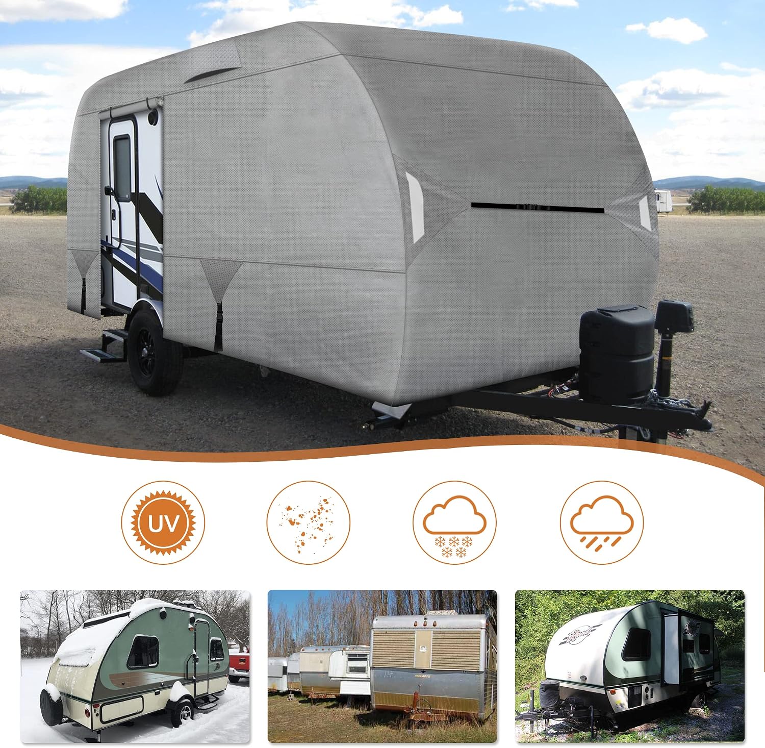 Leader Accessories R-POD Cover Travel Trailer RV Cover Teardrop Windproof Extra Thick with Adhesive Repair Patches (r-pod tt Cover, Model 4 - Up to 17' 7" L, Door in Back)