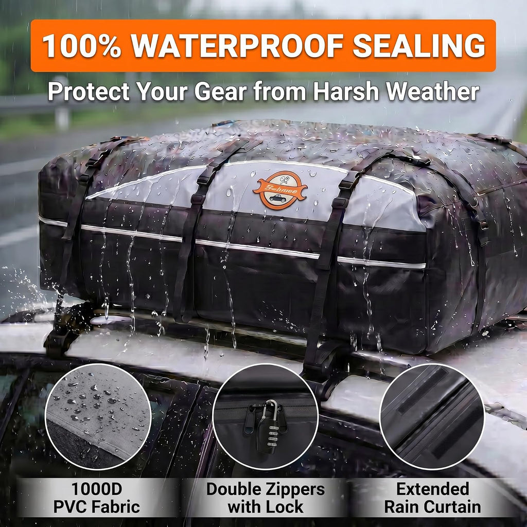 Sailnovo Rooftop Cargo Carrier, 21 Cubic Feet Soft-Shell Cargo Carrier for Top of Vehicle with/Without Roof Rack, Waterproof Car Roof Cargo Carrier with Anti-Slip Mat, Reinforced Straps, Door Hooks