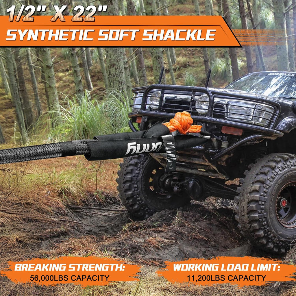 Synthetic Soft Shackle Rope, 2-Pack 1/2in x 22in, 56000 Lbs Breaking Strength, Synthetic Road Recovery Rope for Sailing SUV ATV 4X4 Truck Jeep Safer Than Metal Shackle (Orange)