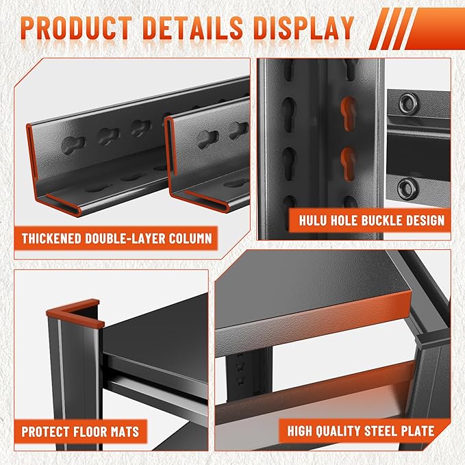 54''H Heavy Duty Metal Shelving Unit, 2000 lbs Total Capacity, Dual-Layer Column - Image 4