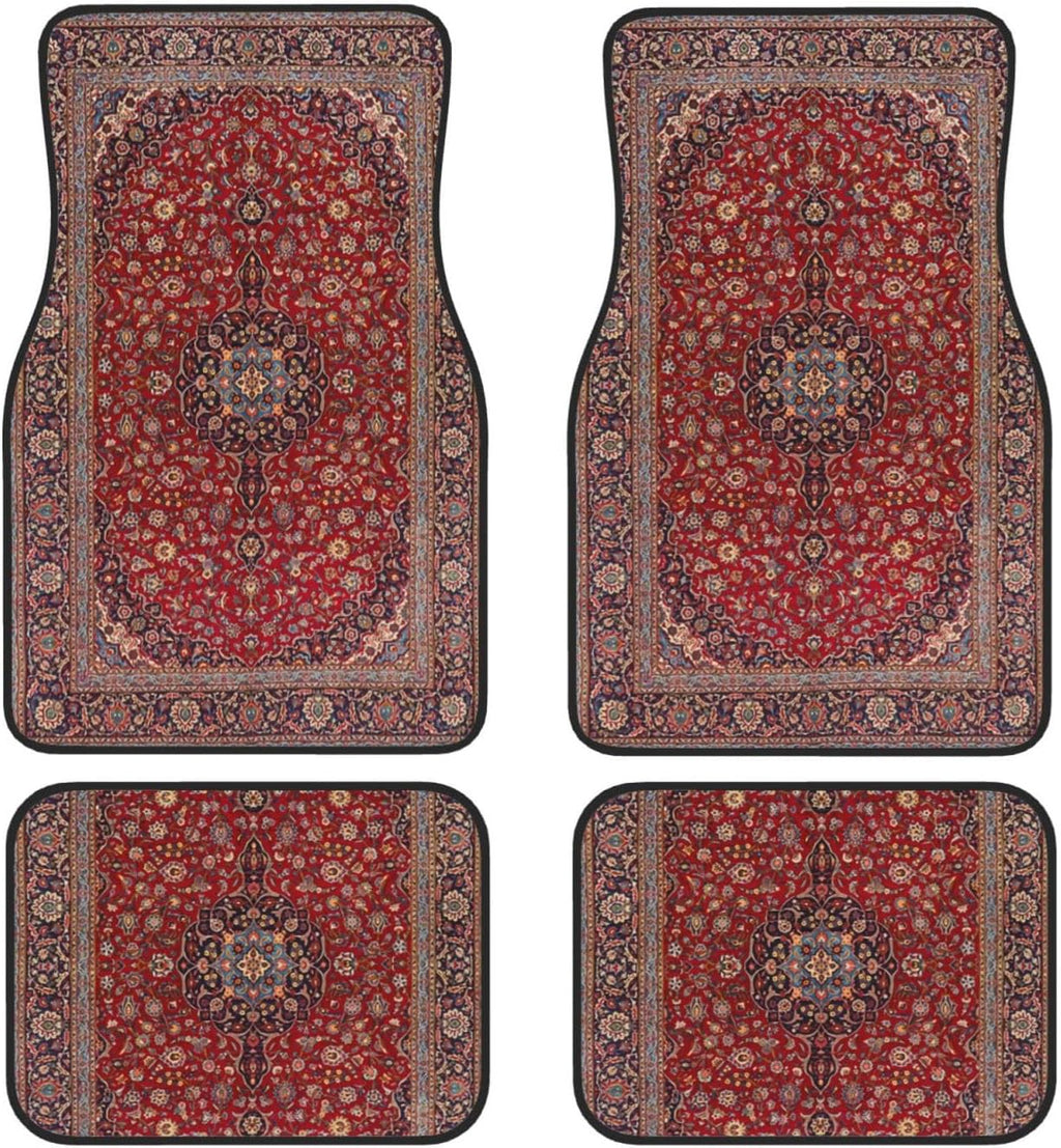 Car Floor Carpet Set of 4 Piece Elegant Retro Modern Vintage Persian Auto Interior Floor Mats Durable Front & Rear Carpets for Car Truck SUV & Van,Car Accessories Decoration
