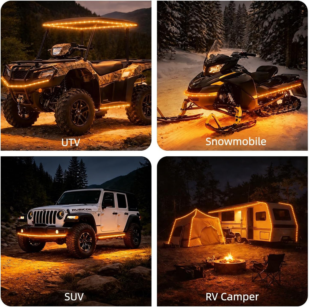 12V Marine Boat LED Light Strip Super Bright, 2 Pack 6.56FT IP68 Fully Waterproof RV Front Cap Lights, Golf Cart Underglow Roof Lights Strip for Truck ATV UTV SUV Car Pickup Trailer, Cuttable, Amber