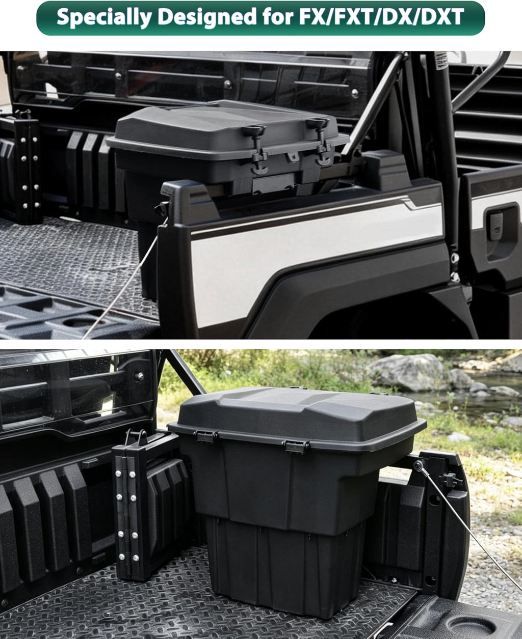 Rear Cargo Box for Kawasaki Mule Pro FXT DXT DX FX 2015-2026, 20L Waterproof Storage Bin with Latches, Heavy Duty PP Tool Organizer Rear Bed Tool Box for Kawasaki Mule PRO FX Accessories