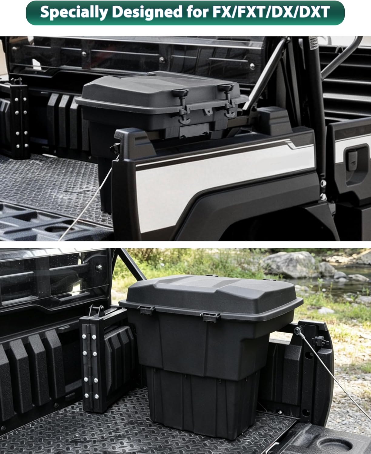 Rear Cargo Box for Kawasaki Mule Pro FXT DXT DX FX 2015-2026, 20L Waterproof Storage Bin with Latches, Heavy Duty PP Tool Organizer Rear Bed Tool Box for Kawasaki Mule PRO FX Accessories