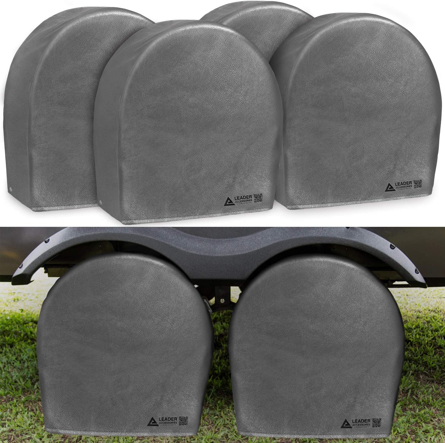 Leader Accessories Tire Covers (4 Pack) - Heavy Duty Waterproof Wheel Protectors for Truck, SUV, Jeep, Camper,Trailer, RV - Universal Fits 26.75-29 Inches Diameter, Gray