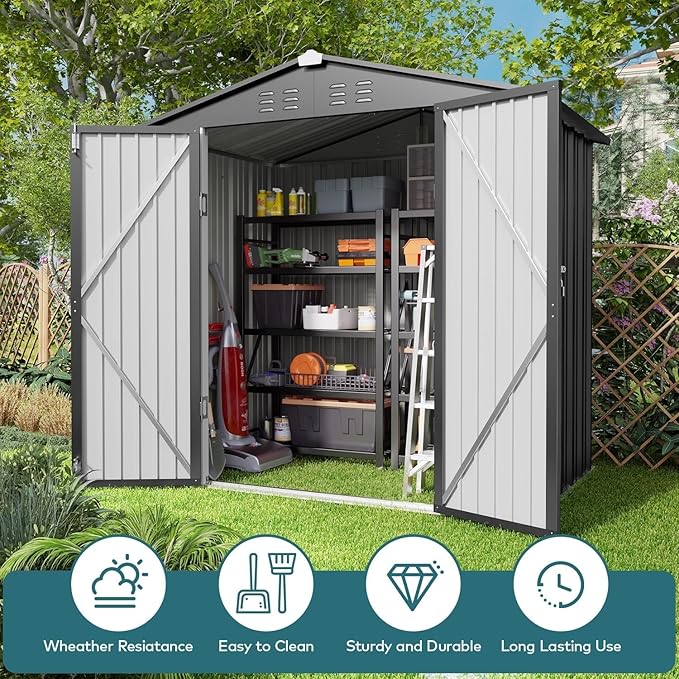 Gizoon Outdoor Storage Shed 6 x 4 FT, Galvanized Metal Garden Shed - Image 9